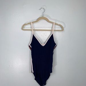 PINK: Navy Blue Striped Bodysuit